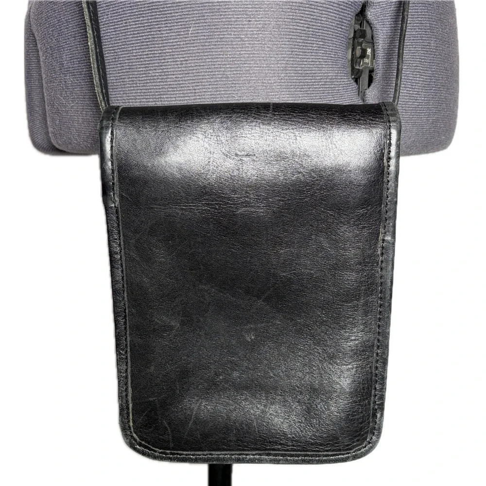 Vintage Y2K Barganza Black Leather Mini Crossbody Bag Map Lining‎ India Boho